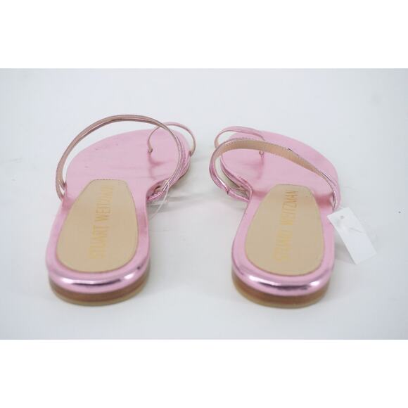 Stuart Weitzman Leonita Slide Pink Metallic Leather Sandals Size 6 New Flat $350 - Picture 9 of 12